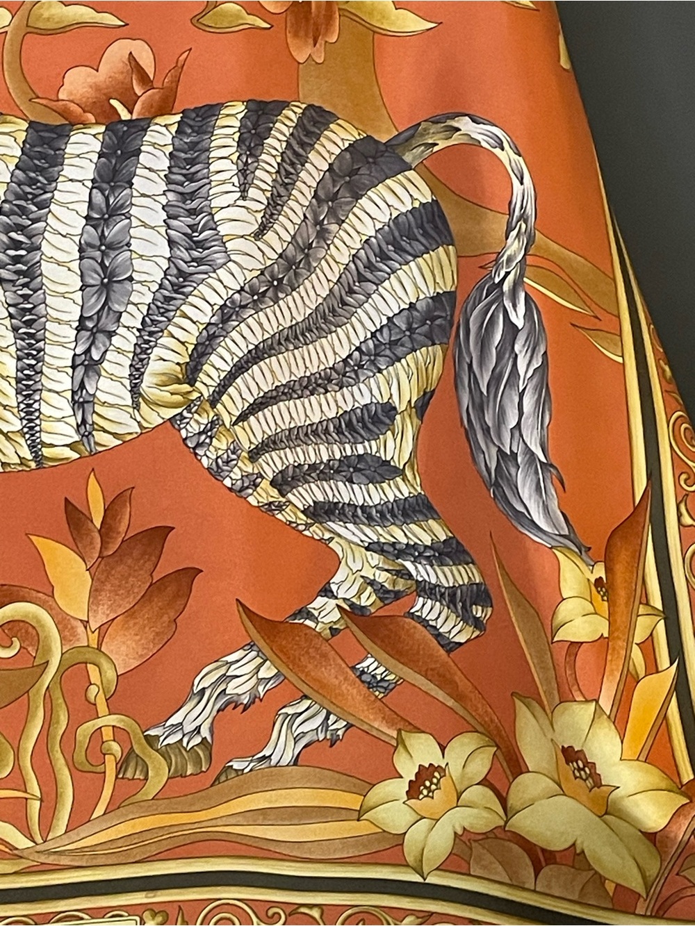 Gorg Salvatore Ferragamo Silk Scarf Zebra with Floral Stripes 34 In Exc Cond - Picture 8 of 10